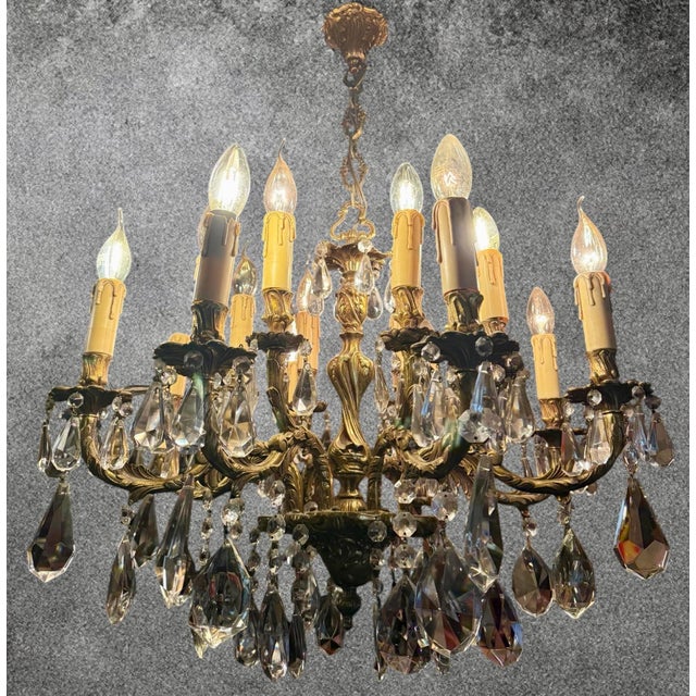 Metal Antique French Louis XV Crystal Chandelier, 1890s For Sale - Image 7 of 16