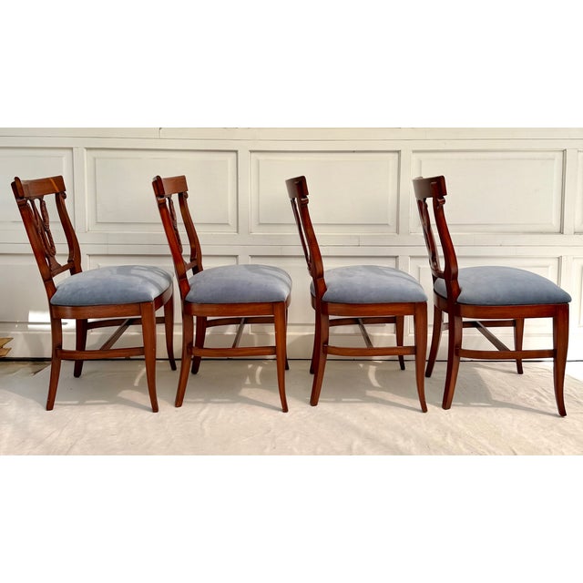 Set of 6 Neoclassical Dining Chairs With Carved Swag Backs, Blue Velvet Upholstery For Sale - Image 15 of 18