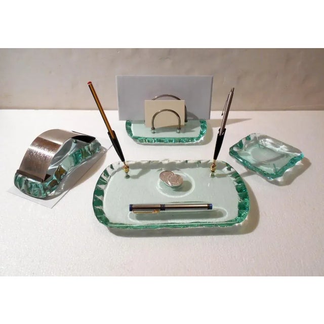 Metal Crystal Tabletop Set by Pietro Chiesa for Fontana Arte, 1930s, Set of 4 For Sale - Image 7 of 10