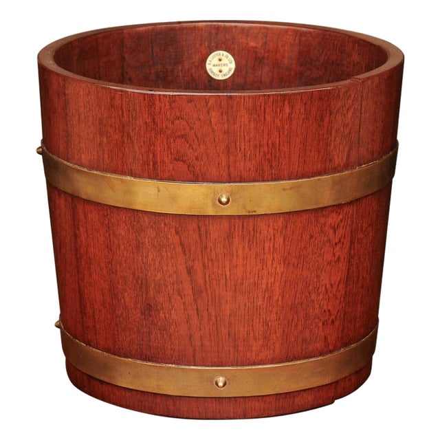 English Edwardian Oak Bucket with Brass Braces by R.A Lister & Co., Circa 1900 For Sale