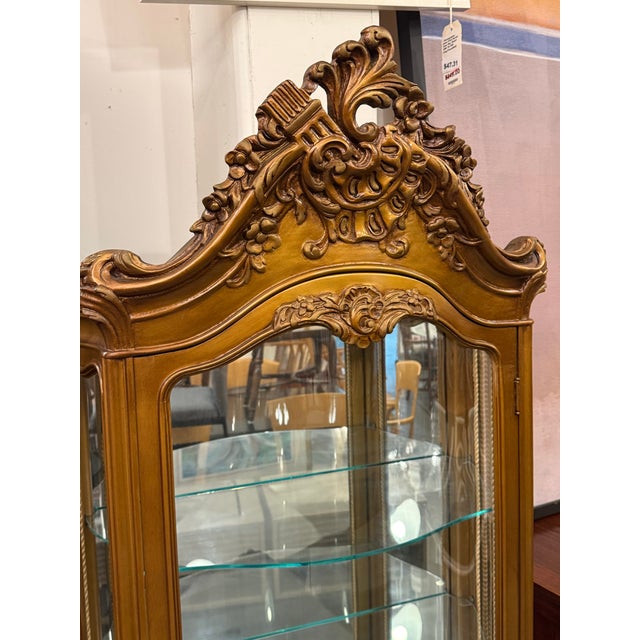 Louis XV Style Giltwood Curio Display Cabinet, 1970's For Sale - Image 4 of 14