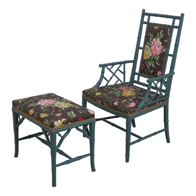 Beacon Hill Bamboo Form Chair & Ottoman For Sale