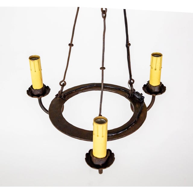 Metal Early 20th Century Rustic Iron 3-Light Ring Chandelier For Sale - Image 7 of 10