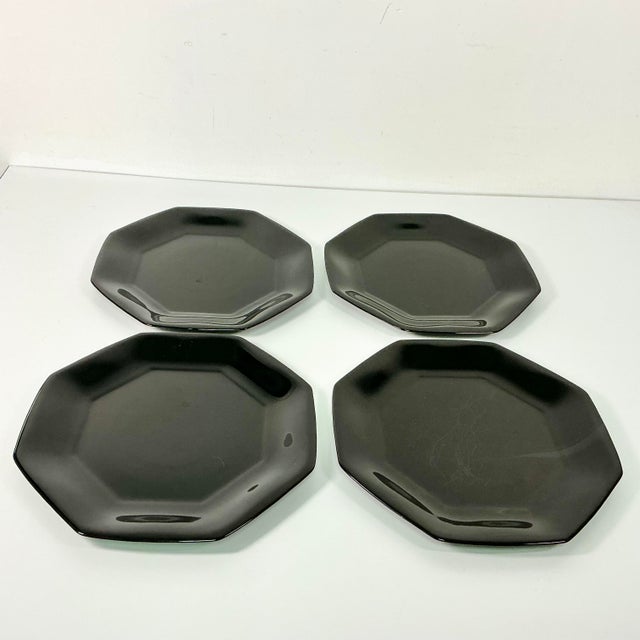 Black 1980s Postmodern Contemporary French Black Glass Dinner Plates - Set of 4 For Sale - Image 8 of 11