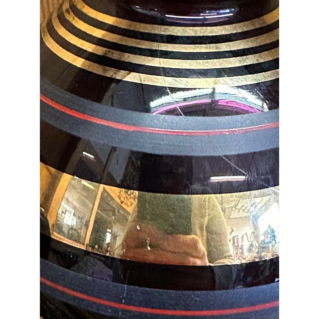 Glass Decanotrs Blown Glass 24k Gold Pair of Decanters- Set of 2 Deep Purple and Gold For Sale - Image 7 of 10