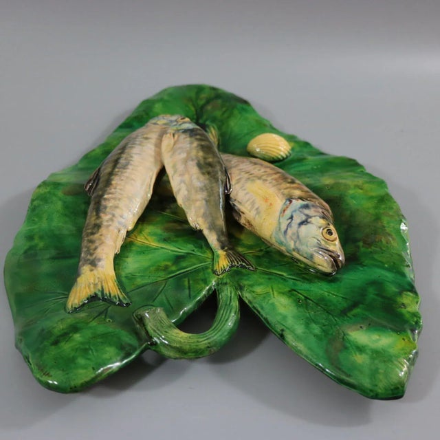 Ceramic Antique Alfred Renoleau Palissy Majolica Fish Wall Plaque For Sale - Image 7 of 13