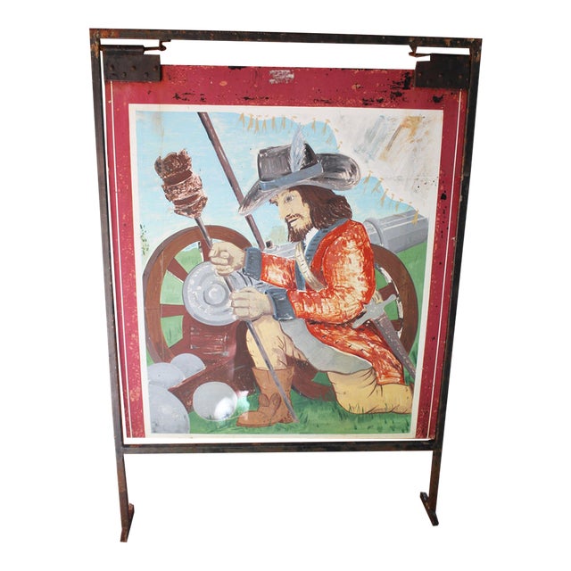 Mid-20th Century English Pub Sign Featuring a Cavalier Loading the Cannon Pub For Sale