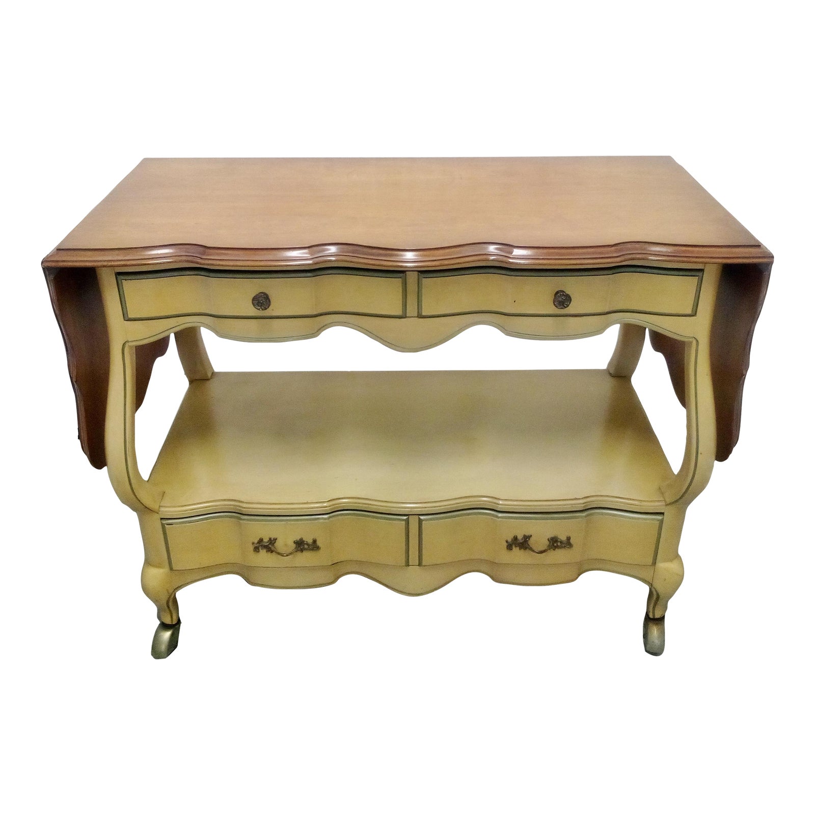 Mid 20th Century Vintage White Furniture Company Tea Cart With Drop