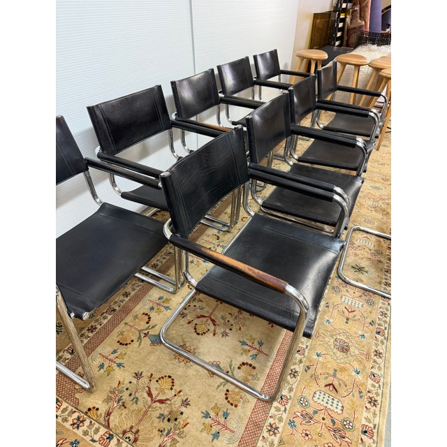 Mart Stam for Linea Veam 1970's S34 Leather Cantilever Armchairs , Set of 10 For Sale In San Francisco - Image 6 of 12