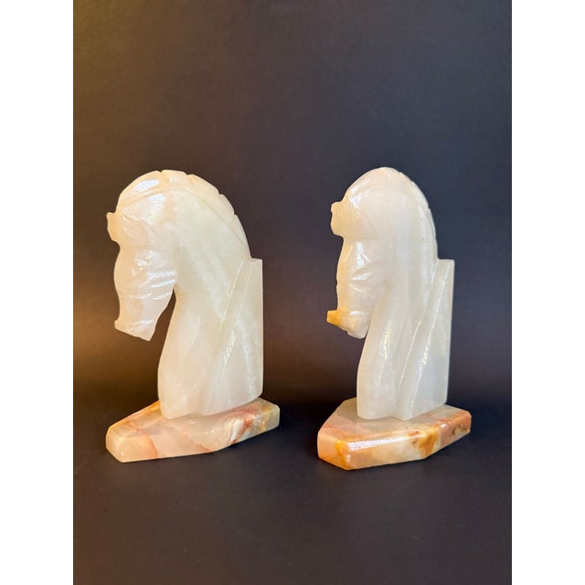 Pair of Vintage White Onyx Stone Horse Bookends For Sale - Image 4 of 10
