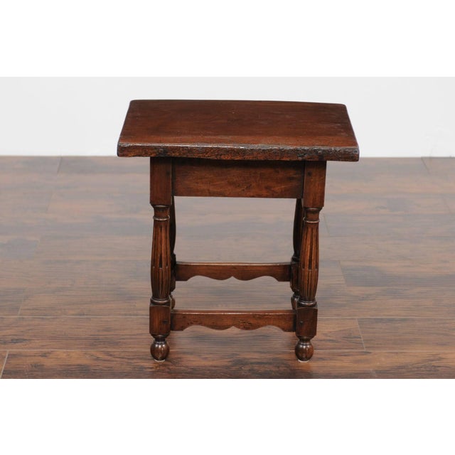 Petite Italian Walnut Side Table with Single Drawer and Fluted Legs, circa 1870 For Sale - Image 10 of 11