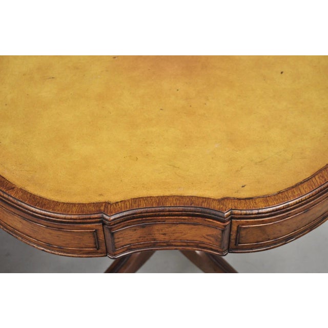Vintage English Regency Leather Top Mahogany Drum End Table W/ 4 Drawers - Pair For Sale - Image 13 of 18