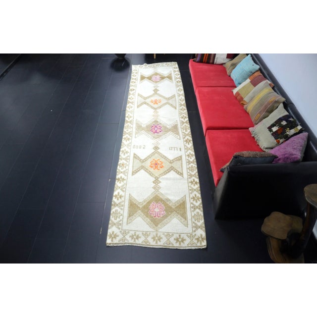 Vintage Turkish Traditional White Runner Rug 12 Ft For Sale - Image 11 of 11