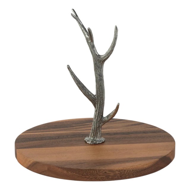 Malachi Cheese & Charcuterie Board with Pewter Antler Stem For Sale