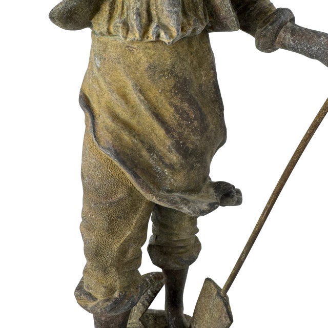 Antique French Louis Guillemin Signed Spelter “Jardinier” Sculpture For Sale - Image 12 of 17