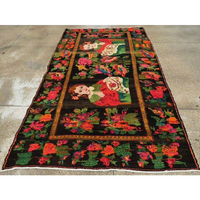 Mid 20th Century Galerie Shabab Collection Mid-20th Century Handmade Caucasian Pictorial Karabagh Accent Rug For Sale - Image 5 of 7