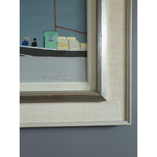 Sky Blue Mid-Century Modern 'Still Waters, Quiet Shore' Swedish Original Coastal Landscape Oil Painting, Framed For Sale - Image 8 of 13