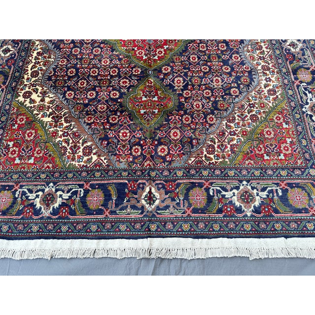 2000 - 2009 Hand-Knotted Navy Blue and Red Tabriz Medallion Wool Area Rug,6'8 X 5'1' For Sale - Image 5 of 13