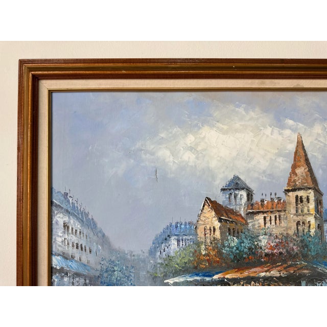 1980s 1980’s Vintage Burnett Parisian Street Scene Oil on Canvas Painting - Framed For Sale - Image 5 of 12
