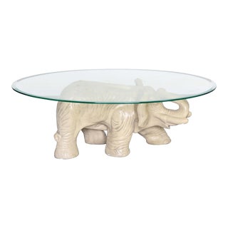 Vintage Elephant Coffee Table With Oval Glass Top For Sale