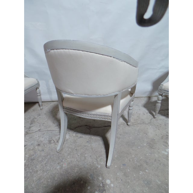 Antique White Swedish Gustavian Style 4 Barrel Chairs For Sale - Image 8 of 14