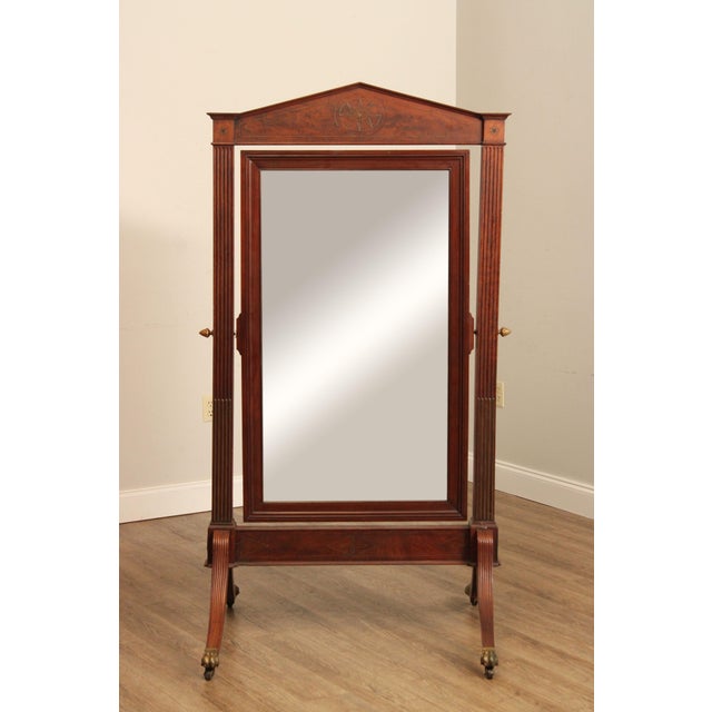 Brown Antique 19th Century Empire Style Mahogany Cheval Mirror On Brass Paw Feet For Sale - Image 8 of 12