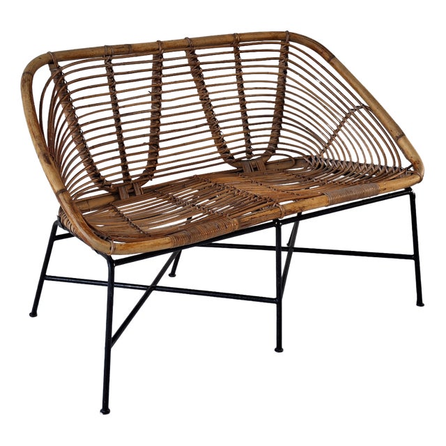 Mid-Century Italian Bamboo and Iron 2-Seater Sofa, 1960s For Sale