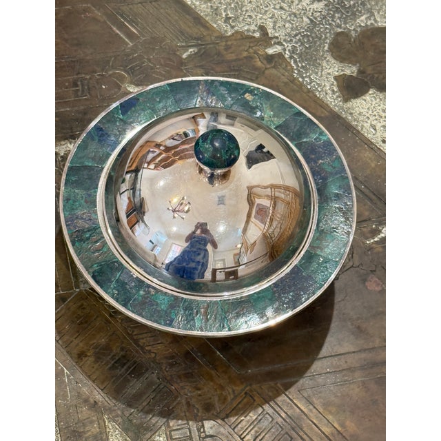Los Castillo Silver Malachite and Lapis Covered Bowl For Sale - Image 12 of 12