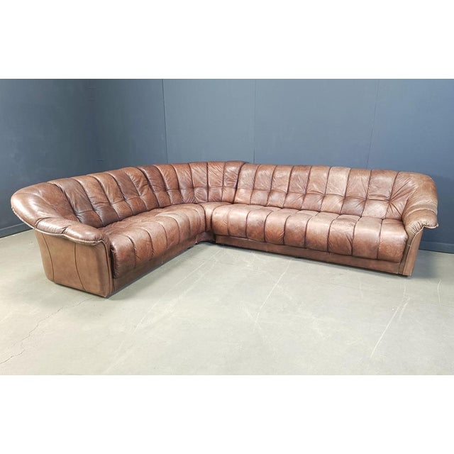 Brown Vintage Leather Sofa, 1970s, Set of 3 For Sale - Image 8 of 11