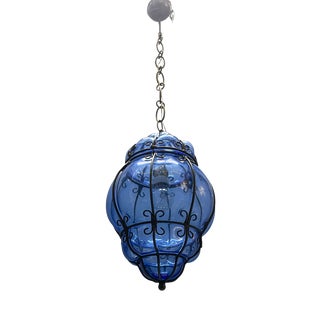 Wrought Iron and Murano Glass Pendant Light, 1980s For Sale