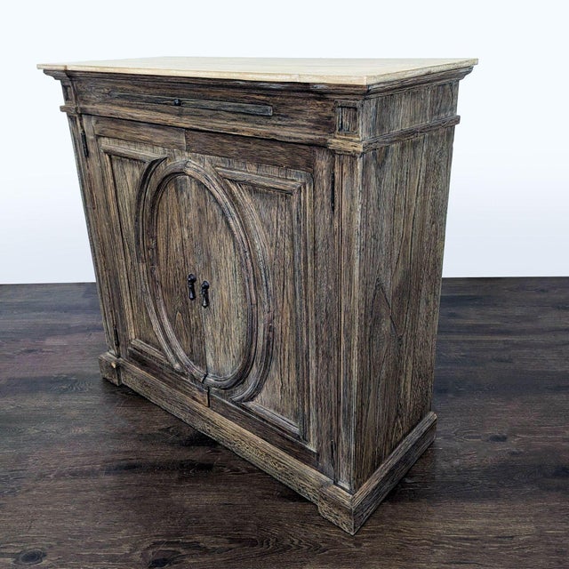 Rustic Two Door Cabinet With Molded Designs on Doors For Sale - Image 3 of 12