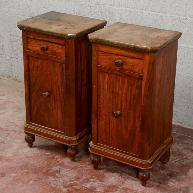 Rustic 19th Century Fir Wood Nightstands with Marble Tops, Set of 2 For Sale - Image 3 of 10