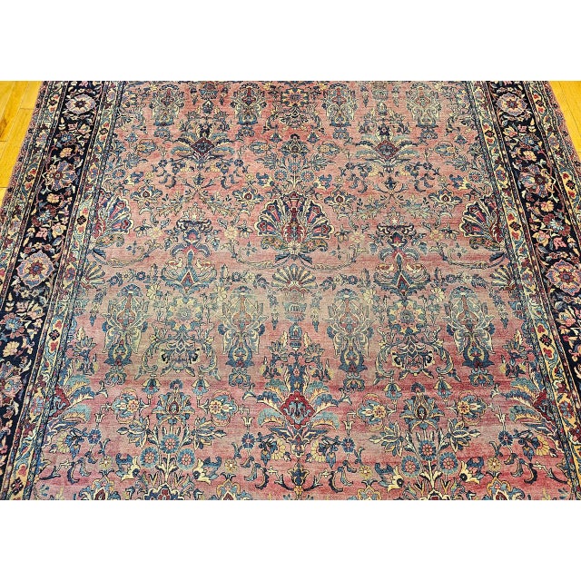 Antique Oversized Persian Manchester Kashan Rug, Hand-Knotted Wool, Floral Pattern, 10x20, Burgundy & Blue For Sale - Image 15 of 18