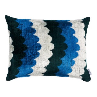 Schumacher Samsun Silk Velvet 20" Lumbar Pillow in Blue & Green For Sale