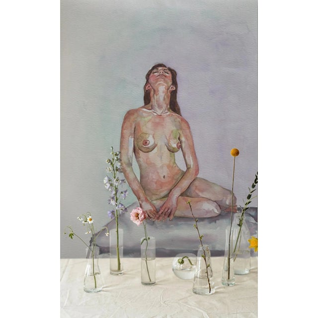 Champagne "Embracing the Light" Original Impressionist Nude Figure Watercolor on Paper Painting Art by Anna Novick, Framed For Sale - Image 8 of 9