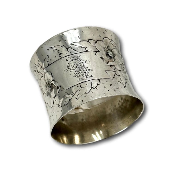 Silver Outstanding Large Antique Germany 800 Grade Continental Coin Silver Flower Decorated Napkin Ring Circa 1880s For Sale - Image 8 of 12