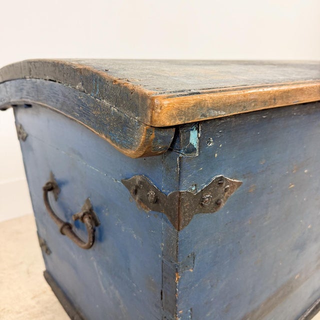Antique Blue Painted Wooden Chest Dated 1871 For Sale - Image 4 of 16
