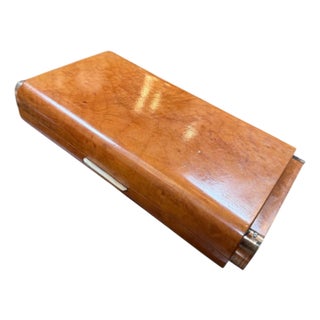 Vintage Italian Burl Wood and Brass Desk Box, 1950s For Sale
