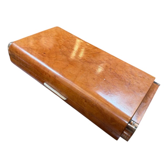 Vintage Italian Burl Wood and Brass Desk Box, 1950s For Sale