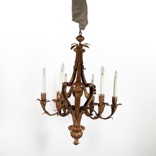 Late 19th-Century French Gilt Tole Six-Light Chandelier, Circa 1870 For Sale - Image 9 of 10