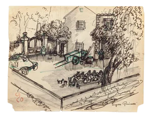 Angelo Griscelli, Lunch in the Countryside, 20th Centrury, Original Drawing