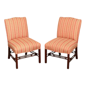Chippendale Style Custom Upholstered Pair Of Mahogany Side Chairs