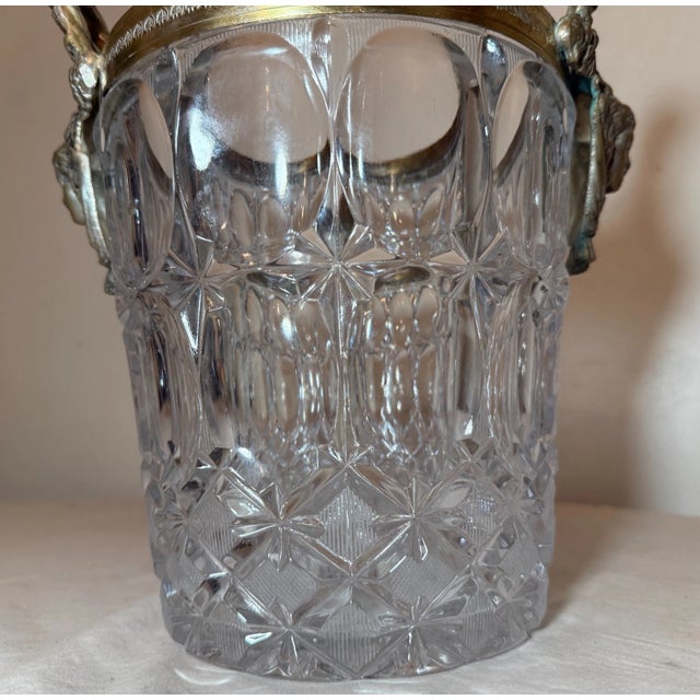 Early 20th Century Big Antique Nickel Plate Bronze Crystal Glass Champagne Wine Chiller Ice Bucket For Sale - Image 15 of 16