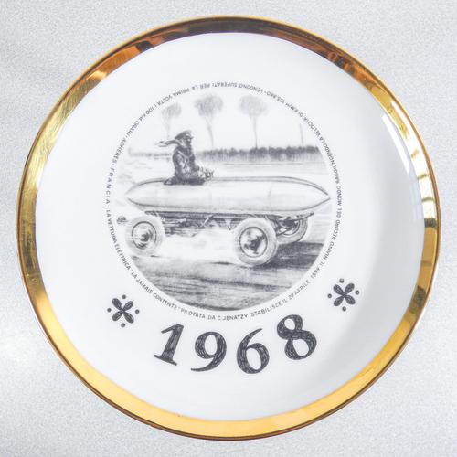Set of eight plates from the series dedicated by piero fornasetti to the turin international motor show. examples from...
