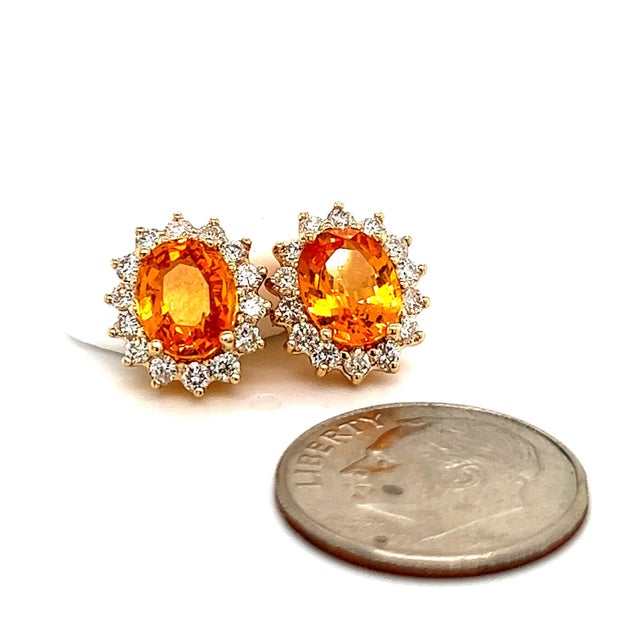 Traditional Natural Sapphire Diamond Stud Earrings 14k Gold 3.5 TCW Certified For Sale - Image 3 of 12