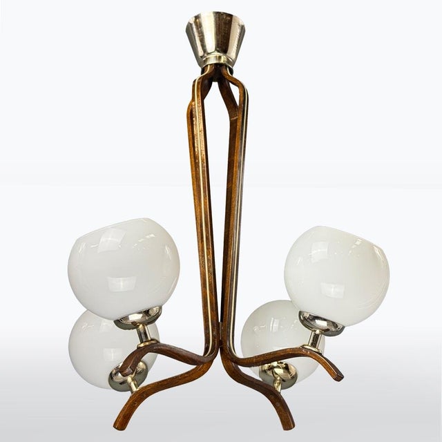 Brown Mid-Century Wooden Brussels Style Chandelier from Bohemia, 1970s For Sale - Image 8 of 8