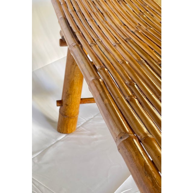 Oversized 73" Mid-Century Curved Bamboo Sling Bench – Japanese Zen Style For Sale - Image 9 of 16