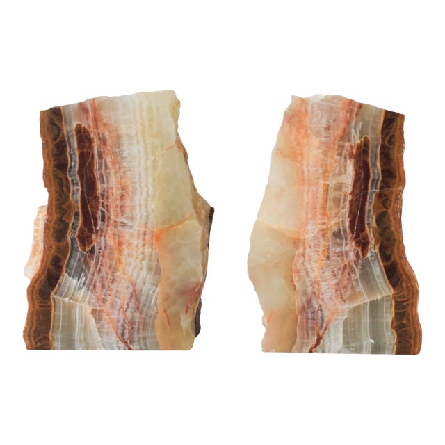 Vintage Onyx Natural Stone Bookends - A Pair For Sale