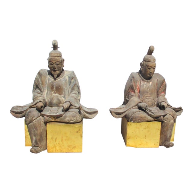 Edo Shinto Wooden Priests Circa 1850s Japan - A Pair of 2 For Sale