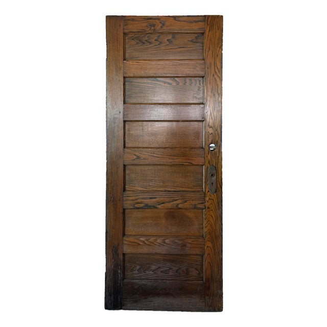 Antique Solid Oak Five Panel Interior Door Architectural Salvage For Sale